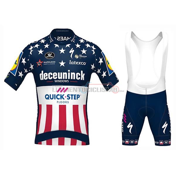 Abbigliamento Ciclismo Deceuninck Quick Step Campione USA Manica Corta 2020 Blu